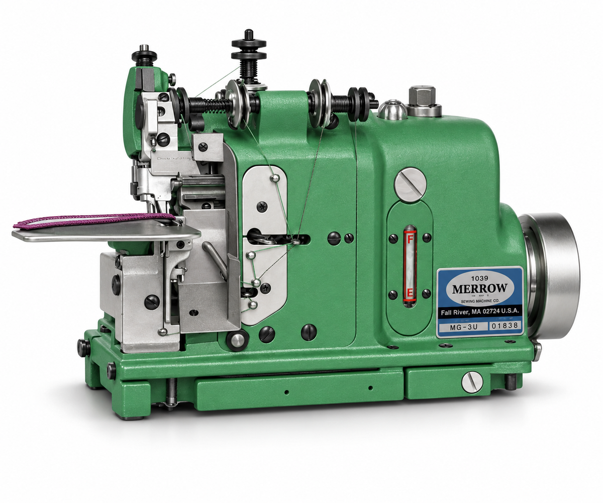 Merrow MG-3U Variant with Thread Tension Release – Patch & Emblem Edging Machine