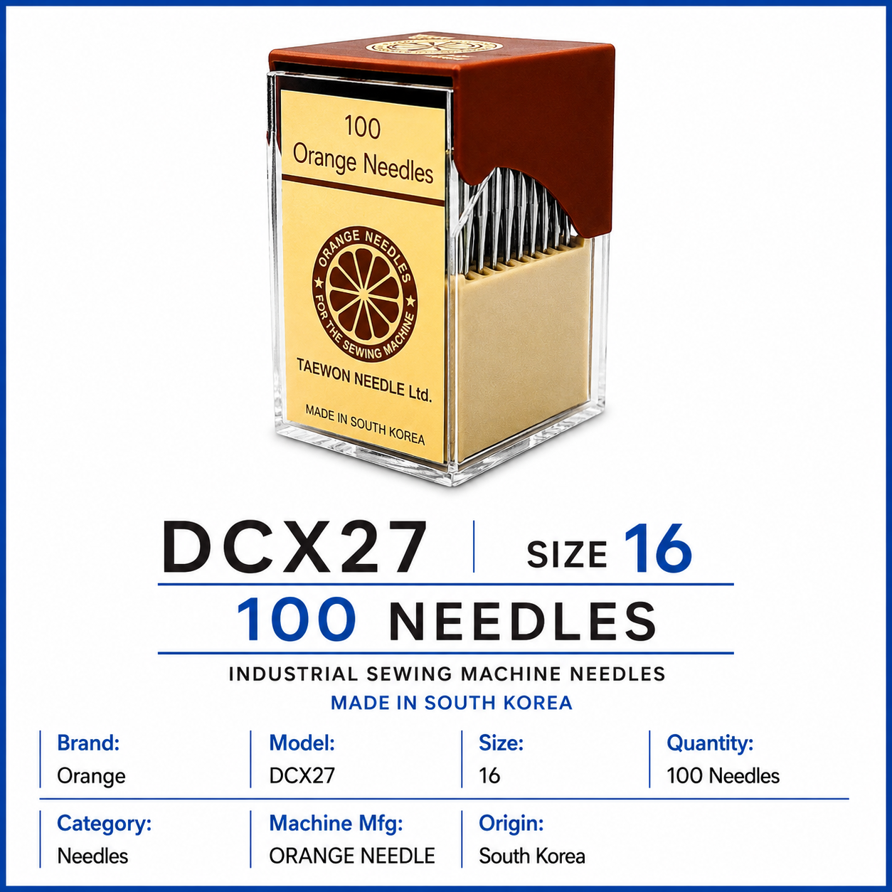 ORANGE DCX27 Industrial Sewing Machine Needles Size 16 (100 Pack)