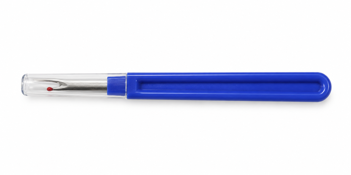 Superior Blue Flat Handle Seam Ripper with Protective Cap
