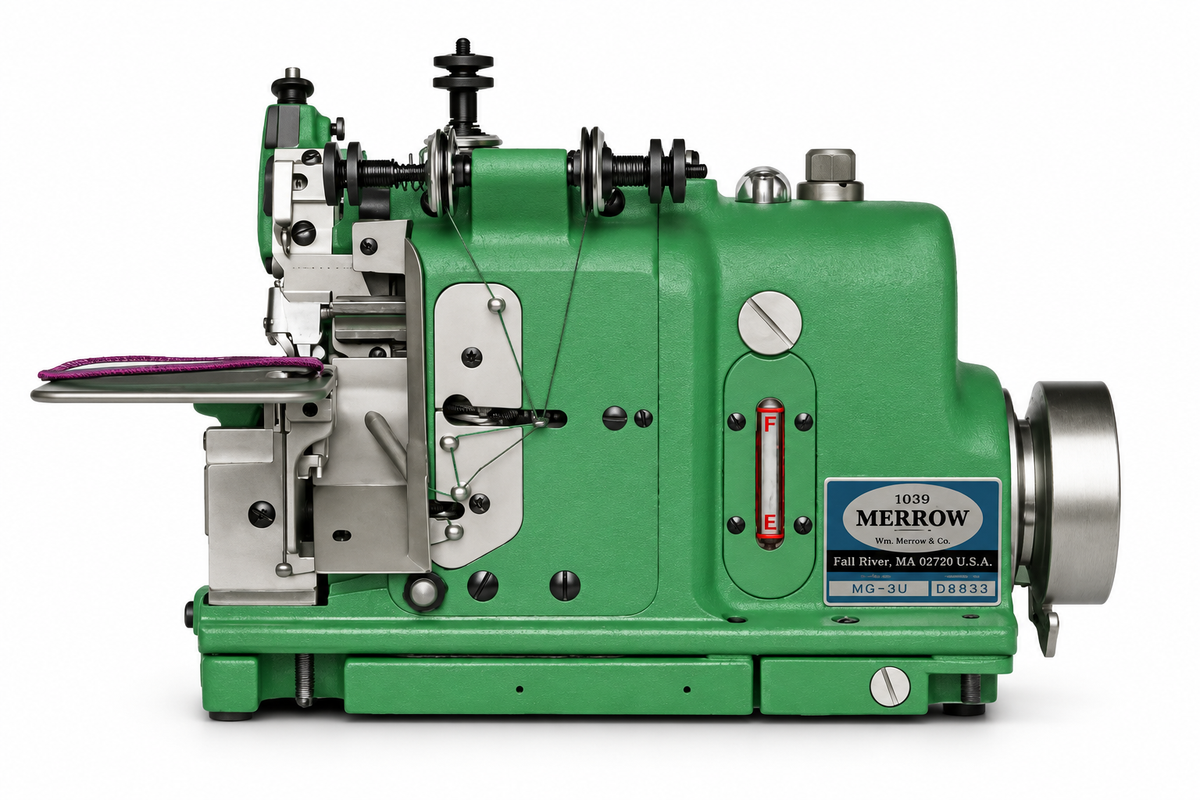 Merrow MG-3U Variant with Thread Tension Release – Patch & Emblem Edging Machine