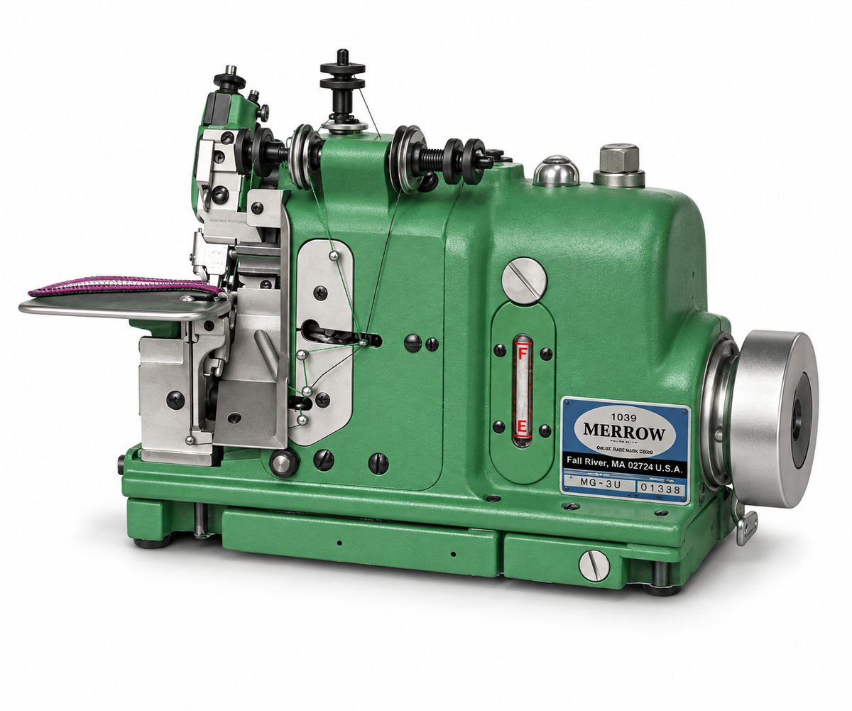Merrow MG-3U Variant with Thread Tension Release – Patch & Emblem Edging Machine