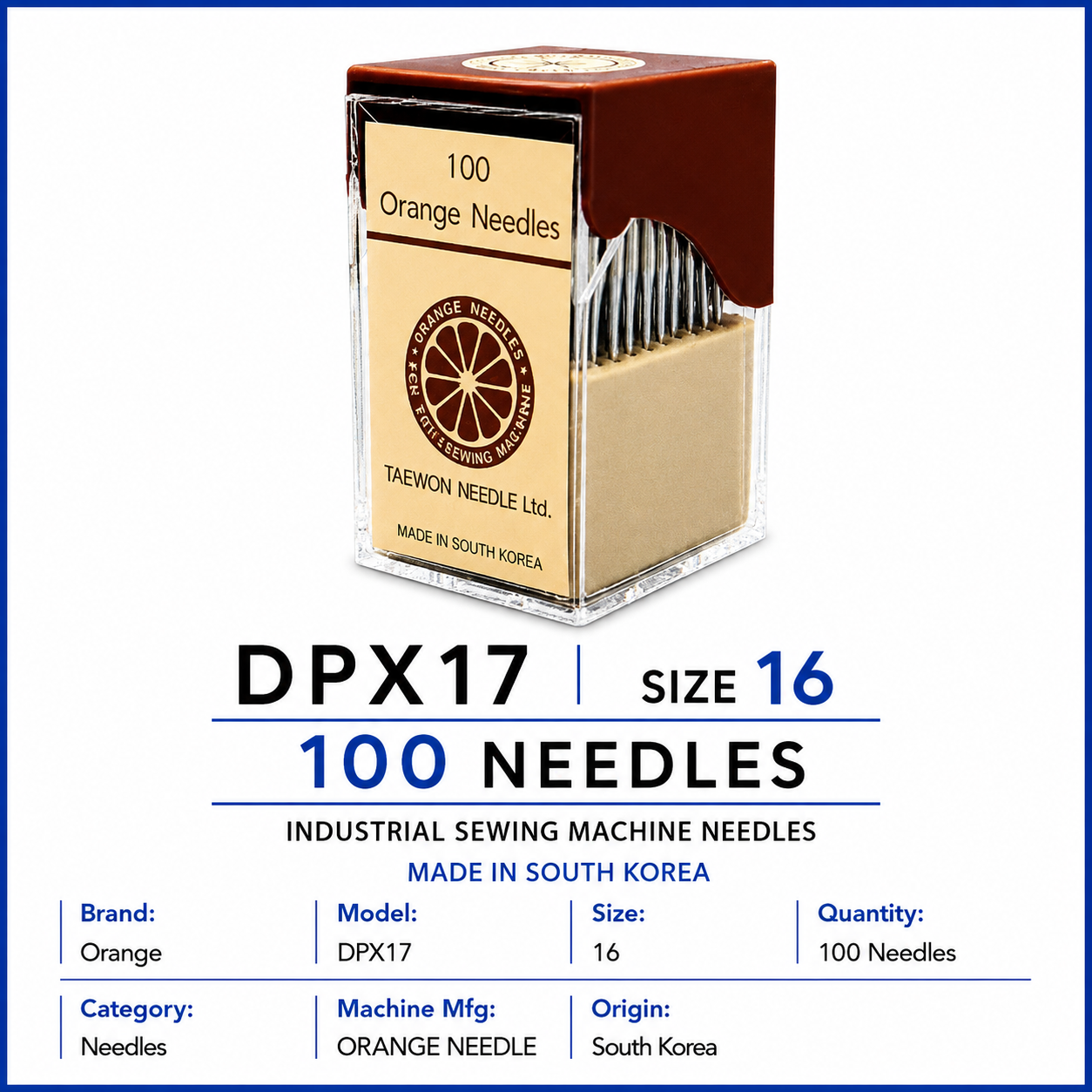 Orange DPX17 Industrial Sewing Machine Needles Size 16 (100 Pack)
