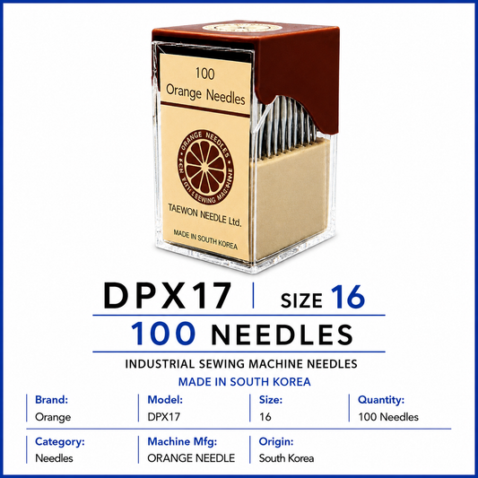 Orange DPX17 Industrial Sewing Machine Needles Size 16 (100 Pack)